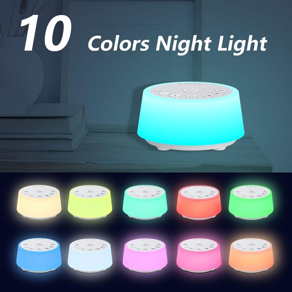 Sound Machines with 10 Colors Night Light 25 Soothing Sounds and Sleep White Noise Machine 32 Volume Levels 5 Timers Adjustable Brightness Memory Function for Adults Kids Baby