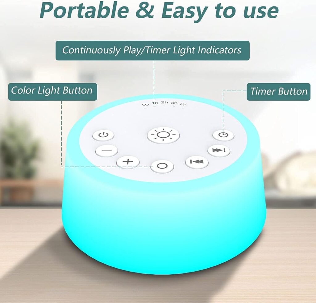 Sound Machines with 10 Colors Night Light 25 Soothing Sounds and Sleep White Noise Machine 32 Volume Levels 5 Timers Adjustable Brightness Memory Function for Adults Kids Baby